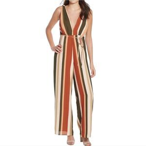 4SI3NNA Stripe Deep V Jumpsuit